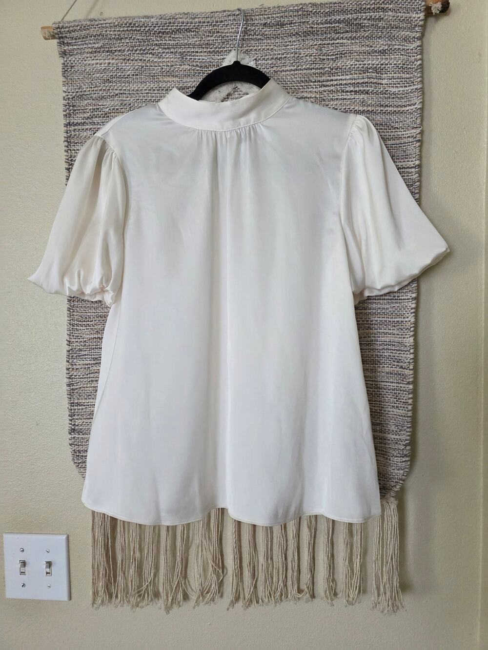 Worthington Women's Ivory Mock Neck Blouse Size S Puff Short Sleeve Career Top